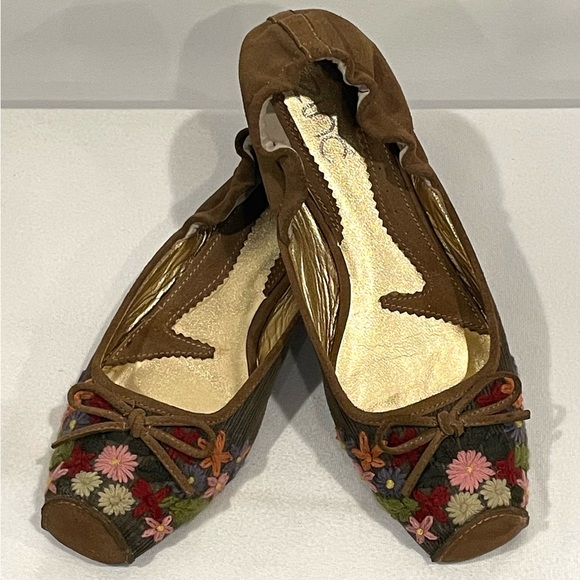 Zinc (Anthropologie) Embroidered Ballet Flats, suede, fabric, brown/multi, sz7, - Picture 6 of 14
